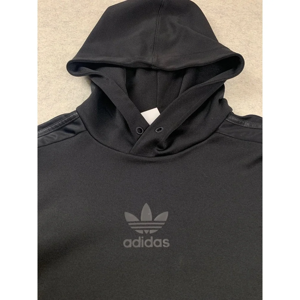 Adidas Chile 20 Hoodie Mens Large Black Tonal Stripes Pullover Track Top‎ Shiny